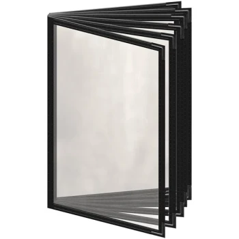 H. Risch, Inc. TE-12V Deluxe Sewn 5 1/2" x 8 1/2" Black 12 View Vinyl Menu Cover with Black Smooth Corners and Gloss Finish