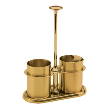 Service Ideas 4 oz. Vintage Gold Stainless Steel Sugar Stick Holder and Creamer Set STCCRSG4VG