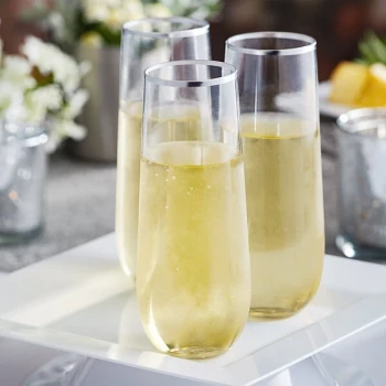 Visions Dynasty 9 oz. Clear Plastic Stemless Champagne Flute with Silver Rim - 64/Case