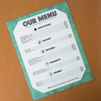 Choice 8 1/2" x 11" Green Menu Paper - Angled Marble Border - 100/Pack