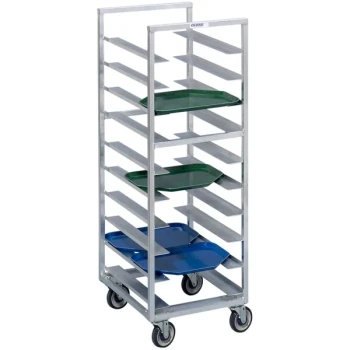 Channel T439A6 20 Tray Bottom Load Aluminum Trapezoidal Cafeteria Tray Rack - Assembled