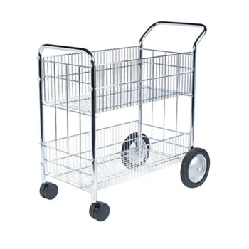 Fellowes 40912 21 1/2" x 37 1/2" x 39 1/2" Chrome Two-Shelf Wire Mail Cart