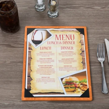 Menu Solutions WDPIX-C Mandarin 8 1/2" x 11" Customizable Wood Menu Board with Picture Corners