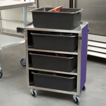 Lakeside 615P Standard-Duty Stainless Steel Four Shelf Utility Cart with Enclosed Base and Purple Finish - 16 1/2" x 27 3/4" x 32 3/4"