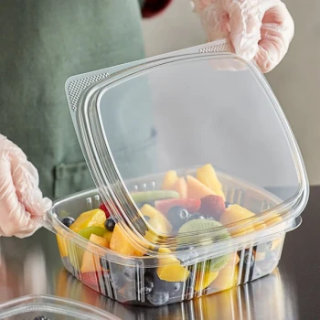 Choice 24 oz. Clear Recycled PET Tall Hinged Deli Container - 200/Case
