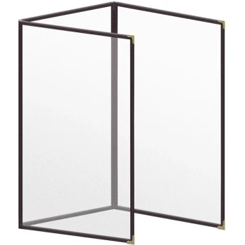 H. Risch, Inc. TET Deluxe Sewn 8 1/2" x 14" Brown 6 View Foldout Vinyl Menu Cover With Gold Decorative Corners and Matte Finish