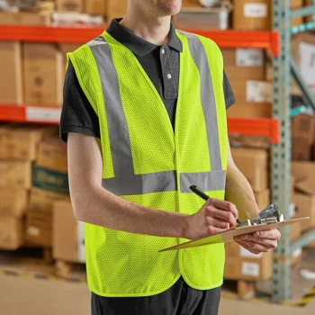 Lavex Class 2 Lime High Visibility Surveyor's Safety Vest with Hook & Loop Closure - Medium - 50/Case