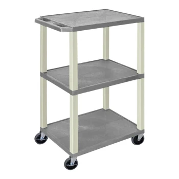Luxor Tuffy 24" x 18" x 42 1/2" Gray / Putty Plastic 3-Shelf Powered Utility Cart with Heavy-Duty Casters, Electrical Assembly, and Cord Storage UCPL1GYE