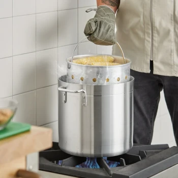 Choice 20 Qt. Standard Weight Aluminum Stock Pot with Steamer Basket and Cover