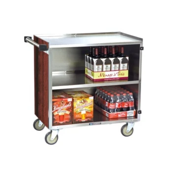Lakeside 644RM 3 Shelf Medium Duty Stainless Steel Utility Cart with Enclosed Base and Red Maple Finish - 22 1/2" x 39 1/4" x 37 3/8"