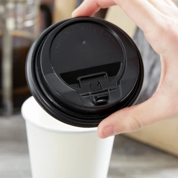 Choice Black Hot Paper Cup Travel Lid with Hinged Tab for 10-24 oz. Standard Cups and 8 oz. Squat Cups - 1,000/Case