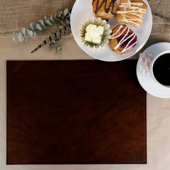H. Risch, Inc. PLACEMATDX-HARBROWN Harley 16" x 12" Customizable Brown Premium Sewn Faux Leather Rectangle Placemat