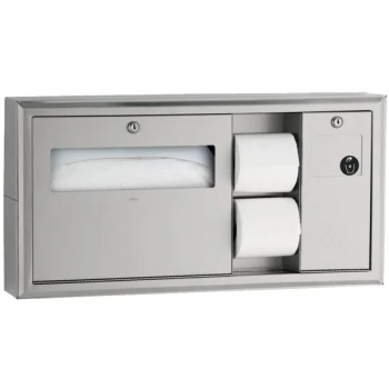 Bobrick B-30929 ClassicSeries Horizontal Surface Mounted Toilet Seat-Cover and Toilet Tissue Dispenser with Sanitary Napkin Disposal - Right