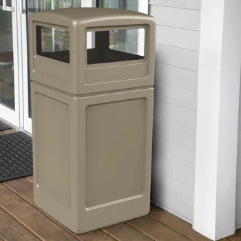 Commercial Zone 73290299 PolyTec 42 Gallon Square Beige Trash Can and Dome Lid Set