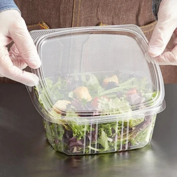 Choice 32 oz. Clear Recycled PET Hinged Deli Container - 200/Case