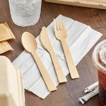 EcoChoice 6 3/4" Compostable Wrapped Bamboo Cutlery Set with Napkin - 25/Sample