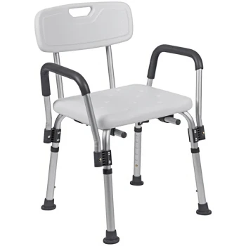 Flash Furniture Hercules Series DC-HY3520L-WH-GG Adjustable White Bath and Shower Chair with Quick Release Arms and Depth Adjustable Back