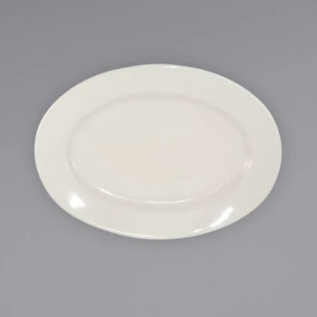 International Tableware Roma 8 1/4" x 5 7/8" Ivory (American White) Wide Rim Rolled Edge Stoneware Platter - 36/Case