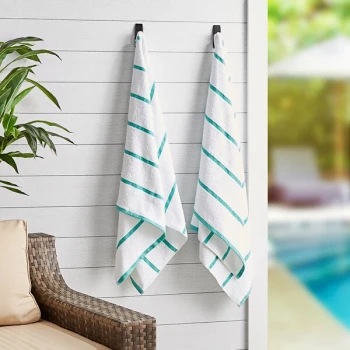 Hospeco Las Rayas 30" x 60" Green Stripes Ring-Spun 100% Terry Resort Pool Towel - 15 lb. - 4/Pack