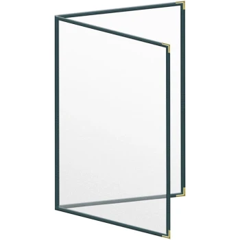 H. Risch, Inc. TED Deluxe Sewn 11" x 17" Green 4 View Menu Cover with Gold Smooth Corners and Matte Finish