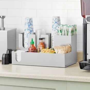 ServSense 9-Section Stainless Steel Countertop / Wall-Mount Cup / Lid / Condiment Organizer