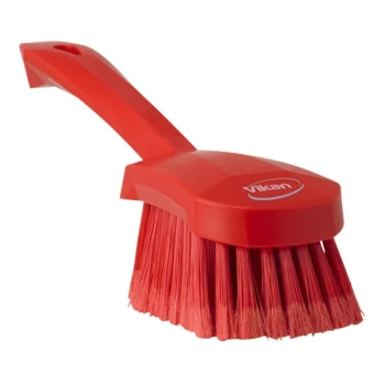 Vikan 41944 10 5/8" Red Washing Brush with Short Handle and Soft / Split Bristles