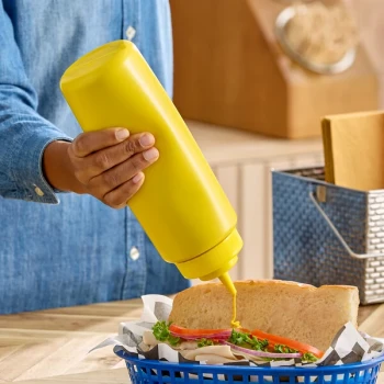 Choice 32 oz. Yellow Wide Mouth Squeeze Bottle - 6/Pack