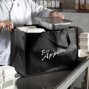 LK Packaging Large Black Non-Woven Reusable Catering Bag - 50/Case