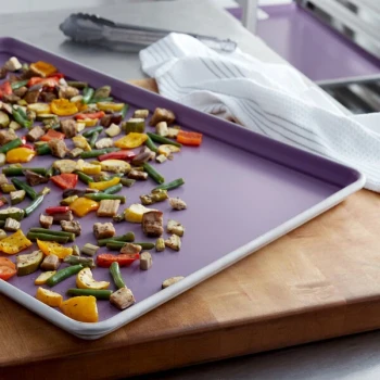Chicago Metallic 60800 Allergen-Free Full Size 18 Gauge DuraShield Non-Stick 17 7/8" x 25 13/16"Open Bead / Semi-Curled Rim Aluminum Sheet Pan