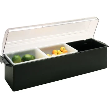 Vollrath 4742-06 Traex® Kondi-Keeper™ 3-Compartment Black Plastic Condiment Bar with (3) 1-Quart Inserts