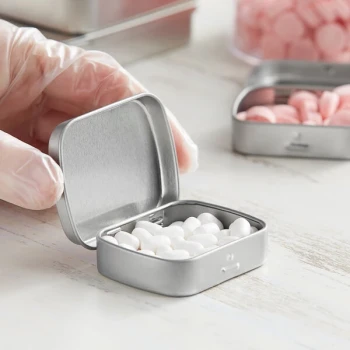 2 5/16" x 1 7/8" x 9/16" Silver Rectangular Tin with Hinged Lid - 720/Case