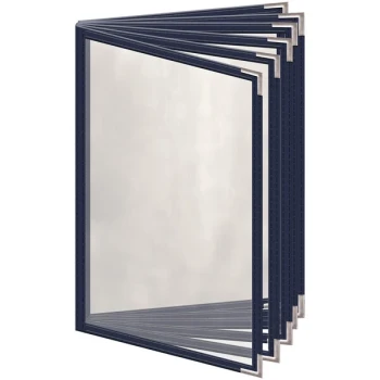 H. Risch, Inc. TE-12V Deluxe Sewn 5 1/2" x 8 1/2" Blue 12 View Vinyl Menu Cover with Silver Smooth Corners and Gloss Finish