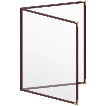 H. Risch, Inc. TED Deluxe Sewn 8 1/2" x 11" Maroon 4 View Menu Cover with Gold Smooth Corners and Matte Finish