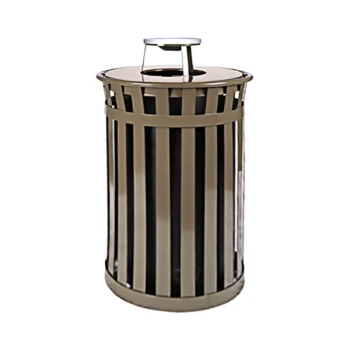 Witt Industries M3601-AT-BN Oakley Standard 36 Gallon Brown Steel Round Outdoor Decorative Trash Can with Ash Top Lid