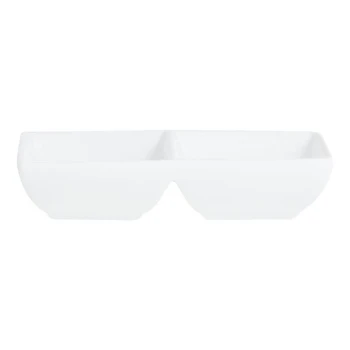 Varick A La Carte from Steelite International 4 oz. Bright White Double Well Rectangular Tray - 12/Case