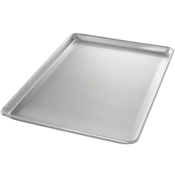 Chicago Metallic 44896 StayFlat Full Size 18 Gauge Glazed 17 7/8 inch x 25 13/16 inch Wire in Rim Aluminum Perforated Sheet / Bun Pan