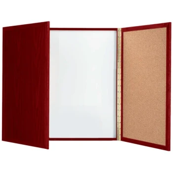 Aarco MP-36 36" x 36" Enclosed Cherry Laminate White Markerboard / Cork Bulletin Planning Board