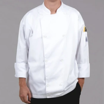 Chef Revival Silver Knife and Steel J002 Unisex White Customizable Long Sleeve Chef Jacket with Chef Logo Buttons - XS