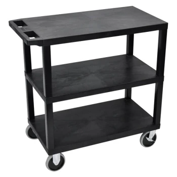 Luxor EC222HD-B Black Heavy-Duty 3 Flat Shelf Utility Cart - 35 1/4" x 18" x 35 1/2"
