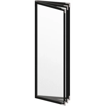H. Risch, Inc. TETB Deluxe Sewn 4 1/4" x 14" Black 6 View Vinyl Menu Cover with Silver Smooth Corners and Matte Finish