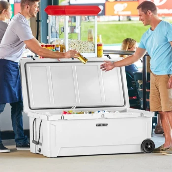 CaterGator CG200WHW White 210 Qt. Mobile Rotomolded Outdoor Cooler / Ice Chest