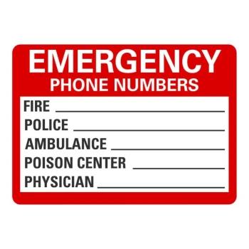 Lavex 10" x 7" Non-Reflective Aluminum "Emergency Phone Numbers / Fire / Police / Ambulance / Poison Center / Physician" Sign