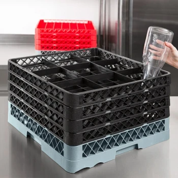 Noble Warewashing 9-Compartment Gray Full-Size Glass Rack with 4 Black Extenders