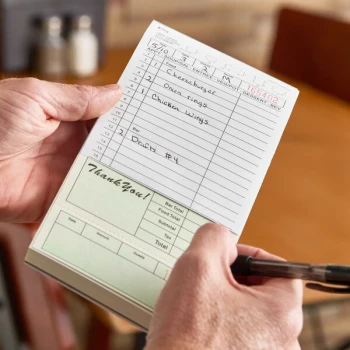 Choice 2 Part Segmented Green and White Carbonless Guest Check with Beverage Lines and Bottom Guest Receipt - 50/Case