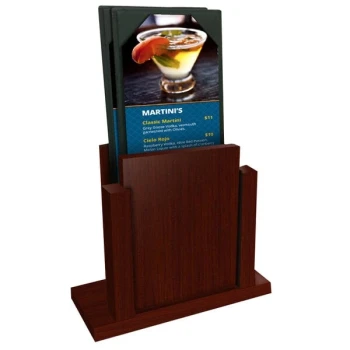 Menu Solutions WDMS-RI Mahogany Wood Menu Holder with 4" x 6" Sheet Protector