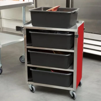 Lakeside 615RD Standard-Duty Stainless Steel Four Shelf Utility Cart with Enclosed Base and Red Finish - 16 1/2" x 27 3/4" x 32 3/4"