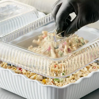Choice 10 lb. White Deli Crock with Clear Cover