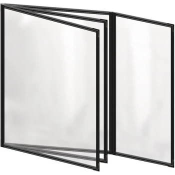 H. Risch, Inc. TETBQ Deluxe Sewn 8 1/2" x 11" Black 8 View Vinyl Menu Cover with Black Smooth Corners and Gloss Finish