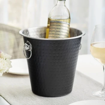 Acopa 4 Qt. Hammered Black Stainless Steel Wine / Champagne Bucket