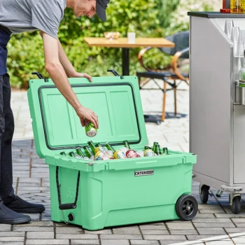 CaterGator CG65SFW Seafoam 65 Qt. Mobile Rotomolded Outdoor Cooler / Ice Chest